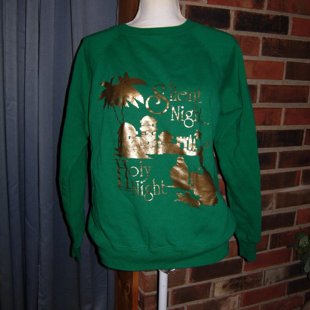 Green Silent Night Holy Night Christmas Sweatshirt L